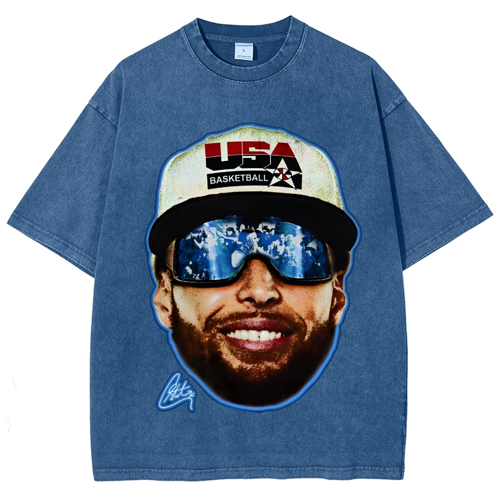 Unisex-Adult Ultra Cotton Washed T-Shirt Graphic "Chef Curry" Team USA Big Face T-Shirt