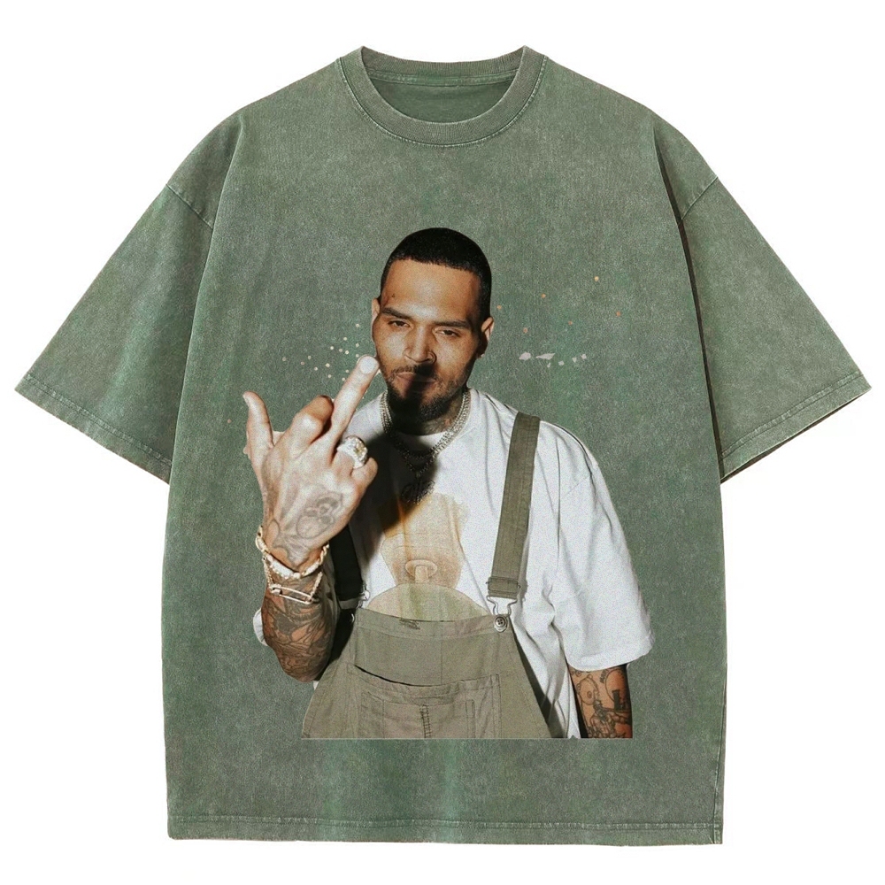 Unisex-Adult Ultra Cotton Washed T-Shirt Graphic BIG FACE CHRIS BROWN TEE