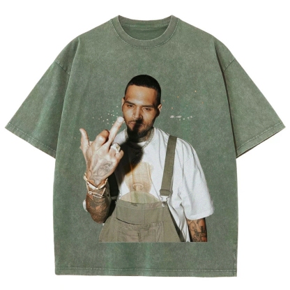 Unisex-Adult Ultra Cotton Washed T-Shirt Graphic BIG FACE CHRIS BROWN TEE