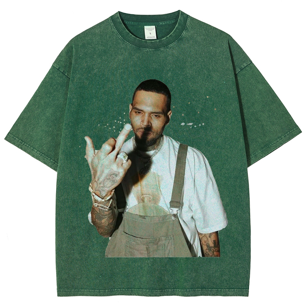 Unisex-Adult Ultra Cotton Washed T-Shirt Graphic BIG FACE CHRIS BROWN TEE