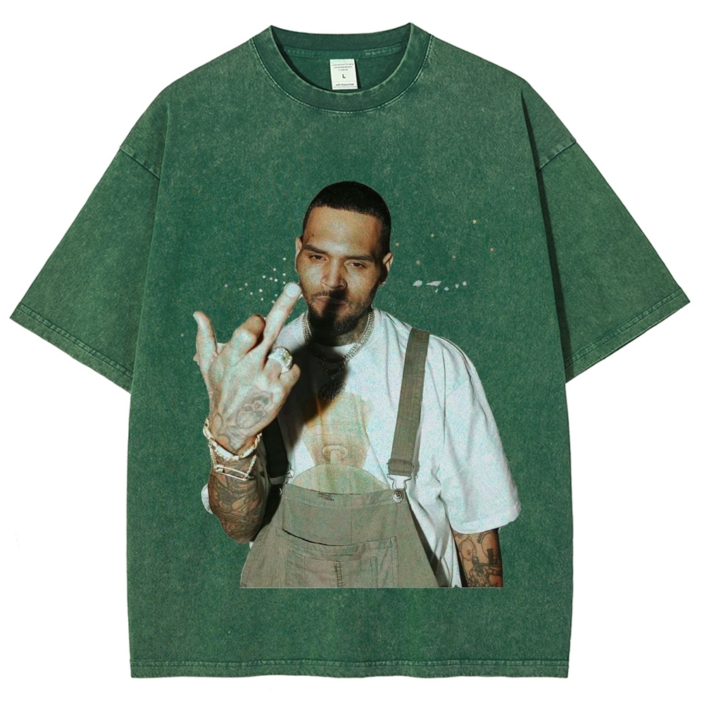 Unisex-Adult Ultra Cotton Washed T-Shirt Graphic BIG FACE CHRIS BROWN TEE