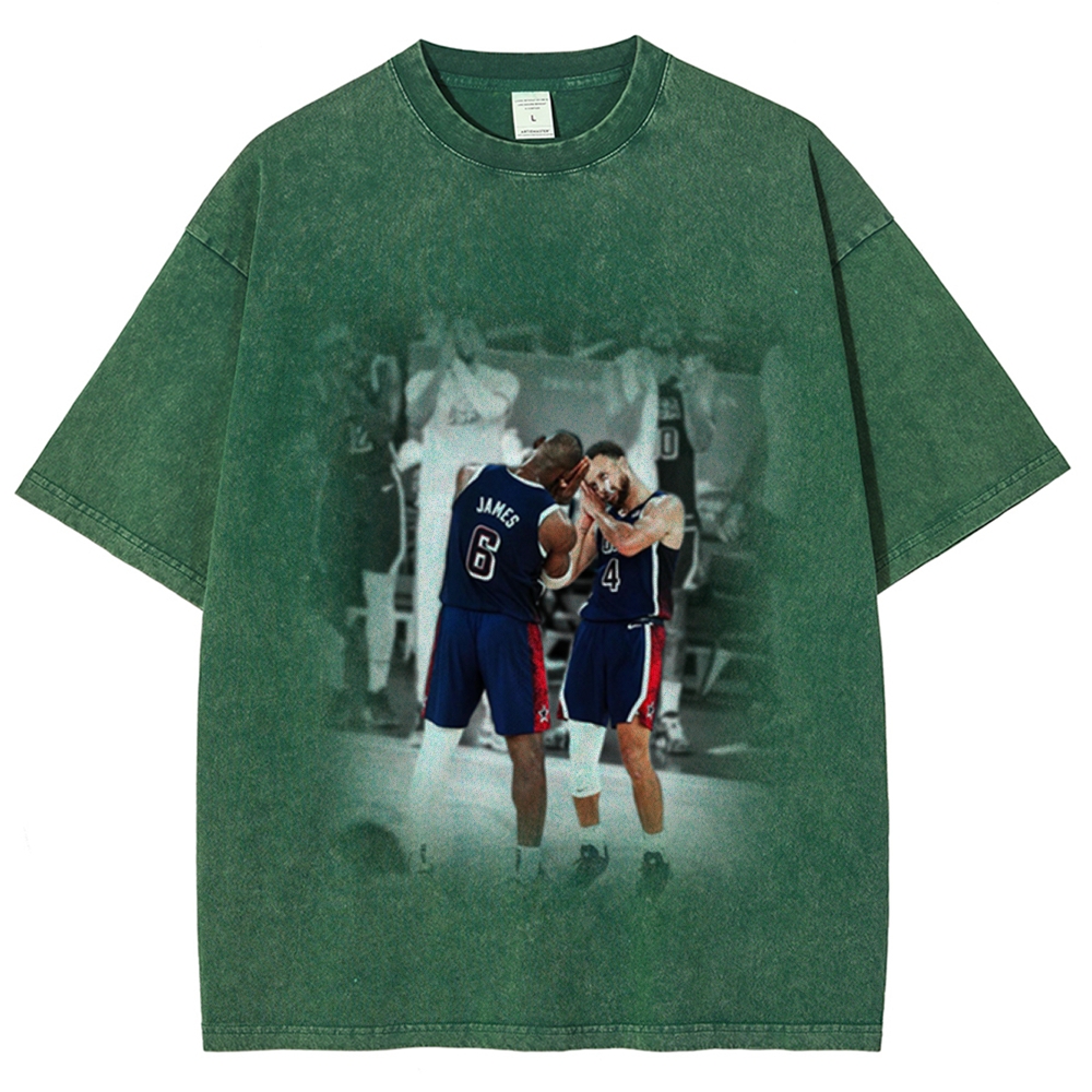 Unisex-Adult Ultra Cotton Washed T-Shirt Graphic USA BASKETBALL 2024 USA TEE
