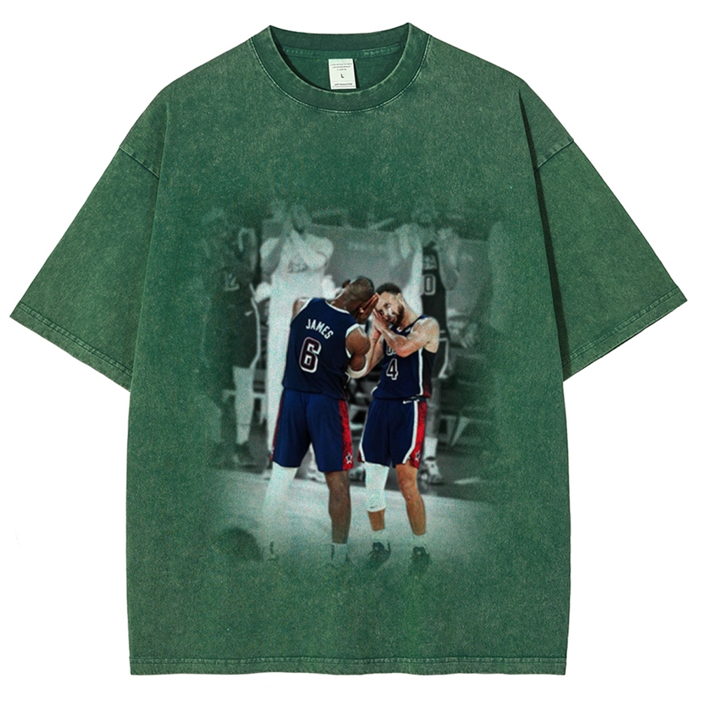 Unisex-Adult Ultra Cotton Washed T-Shirt Graphic USA BASKETBALL 2024 USA TEE