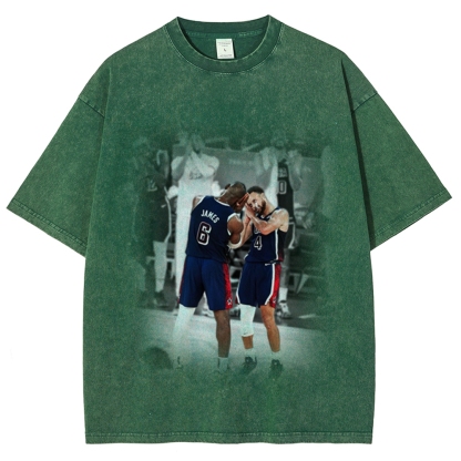 Unisex-Adult Ultra Cotton Washed T-Shirt Graphic USA BASKETBALL 2024 USA TEE