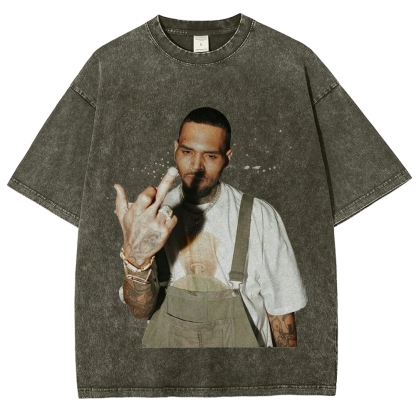 Unisex-Adult Ultra Cotton Washed T-Shirt Graphic BIG FACE CHRIS BROWN TEE