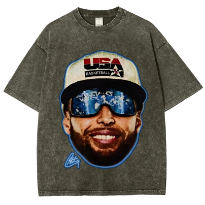 Unisex-Adult Ultra Cotton Washed T-Shirt Graphic "Chef Curry" Team USA Big Face T-Shirt