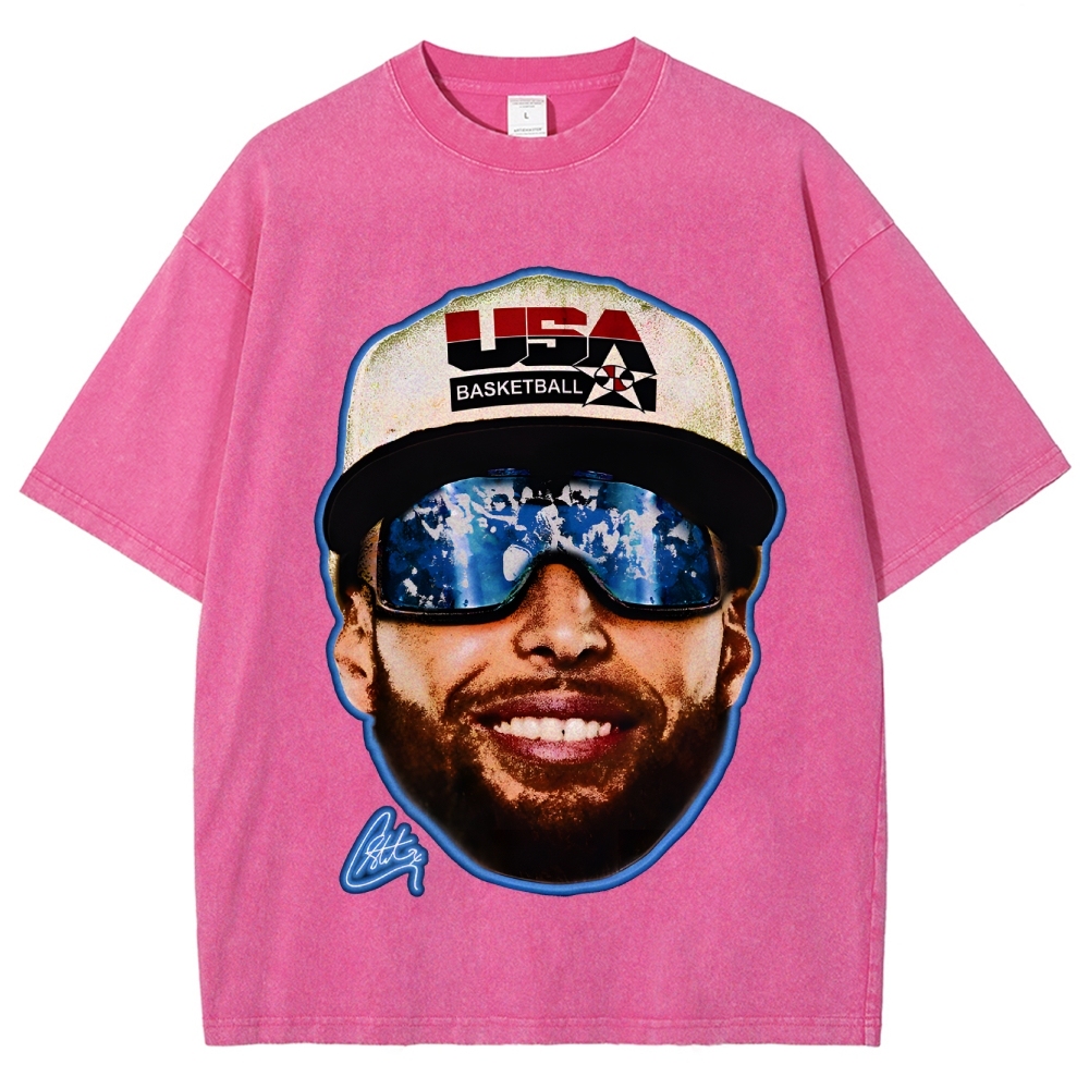 Unisex-Adult Ultra Cotton Washed T-Shirt Graphic "Chef Curry" Team USA Big Face T-Shirt