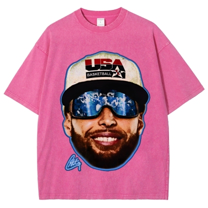 Unisex-Adult Ultra Cotton Washed T-Shirt Graphic "Chef Curry" Team USA Big Face T-Shirt