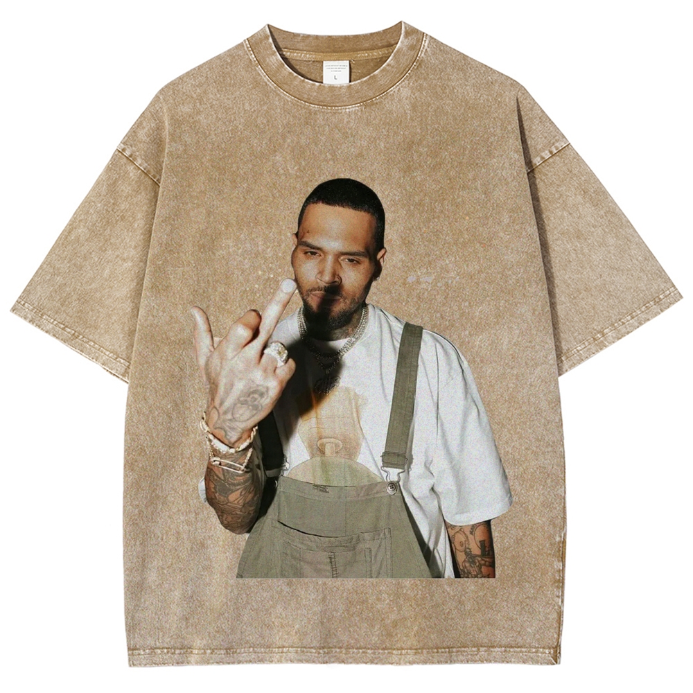 Unisex-Adult Ultra Cotton Washed T-Shirt Graphic BIG FACE CHRIS BROWN TEE