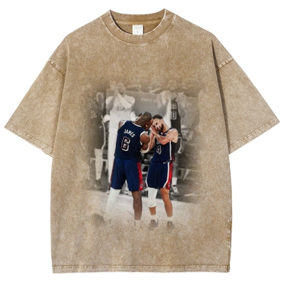 Unisex-Adult Ultra Cotton Washed T-Shirt Graphic USA BASKETBALL 2024 USA TEE