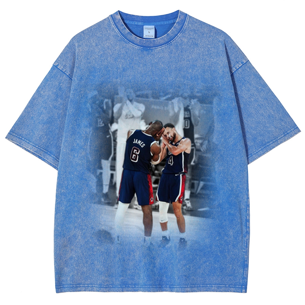 Unisex-Adult Ultra Cotton Washed T-Shirt Graphic USA BASKETBALL 2024 USA TEE