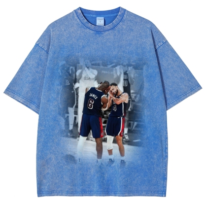 Unisex-Adult Ultra Cotton Washed T-Shirt Graphic USA BASKETBALL 2024 USA TEE
