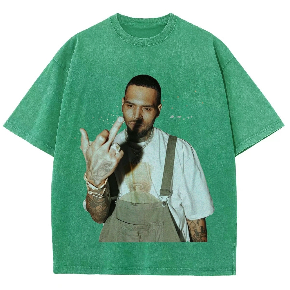 Unisex-Adult Ultra Cotton Washed T-Shirt Graphic BIG FACE CHRIS BROWN TEE