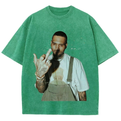 Unisex-Adult Ultra Cotton Washed T-Shirt Graphic BIG FACE CHRIS BROWN TEE