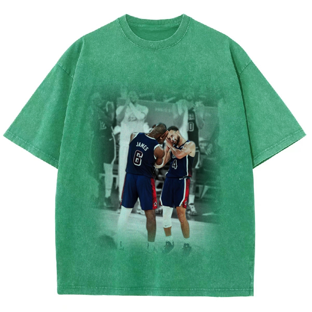 Unisex-Adult Ultra Cotton Washed T-Shirt Graphic USA BASKETBALL 2024 USA TEE