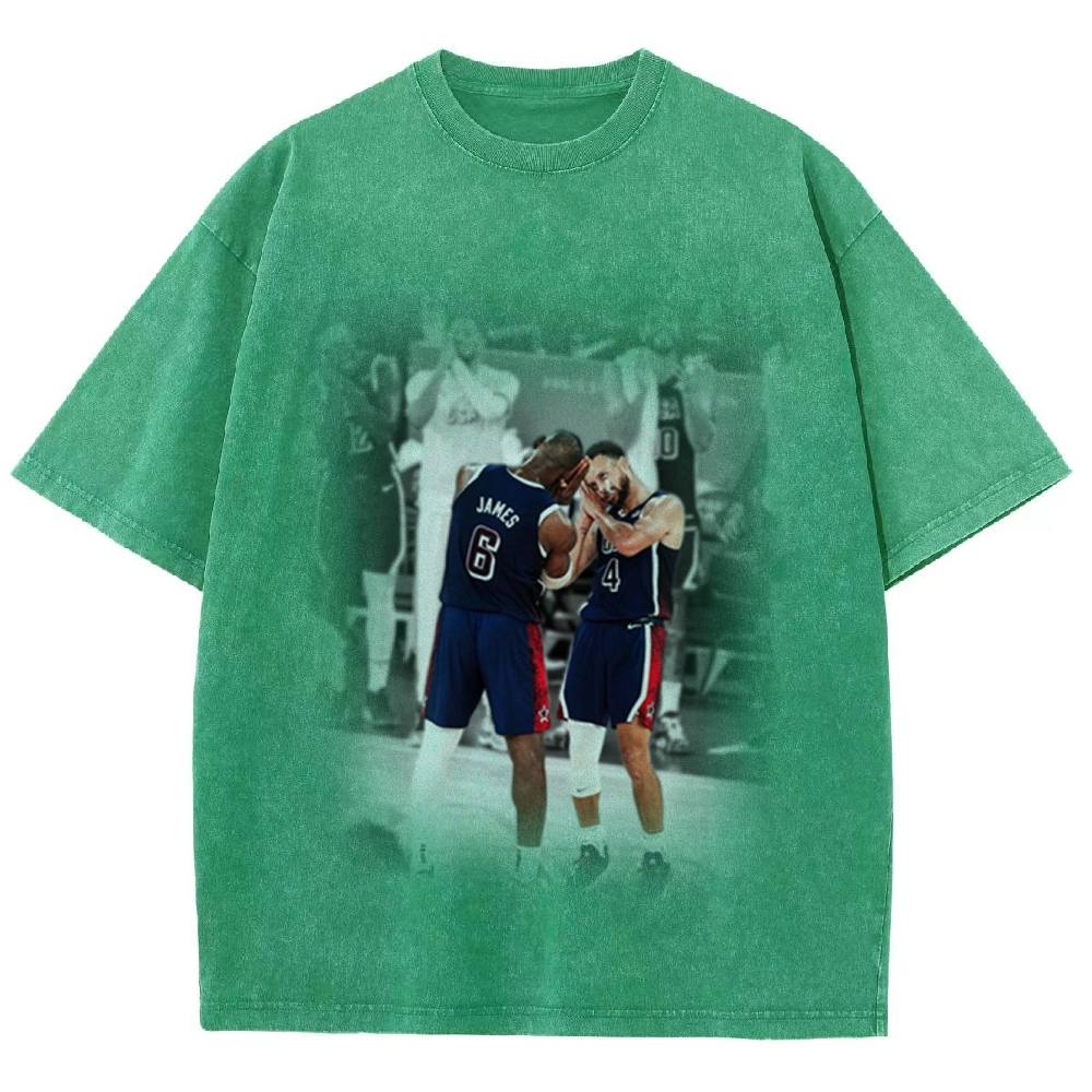 Unisex-Adult Ultra Cotton Washed T-Shirt Graphic USA BASKETBALL 2024 USA TEE