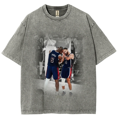 Unisex-Adult Ultra Cotton Washed T-Shirt Graphic USA BASKETBALL 2024 USA TEE