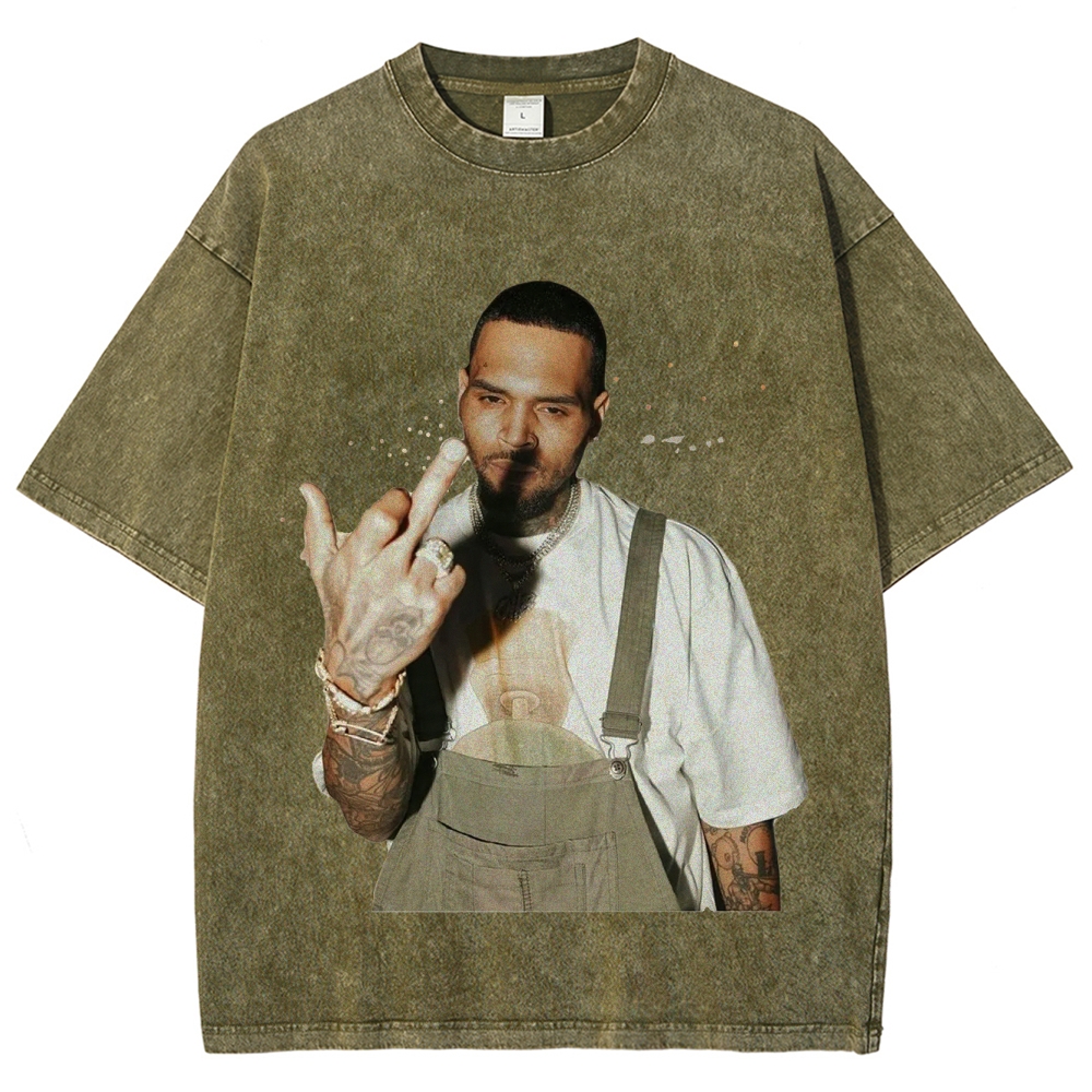 Unisex-Adult Ultra Cotton Washed T-Shirt Graphic BIG FACE CHRIS BROWN TEE