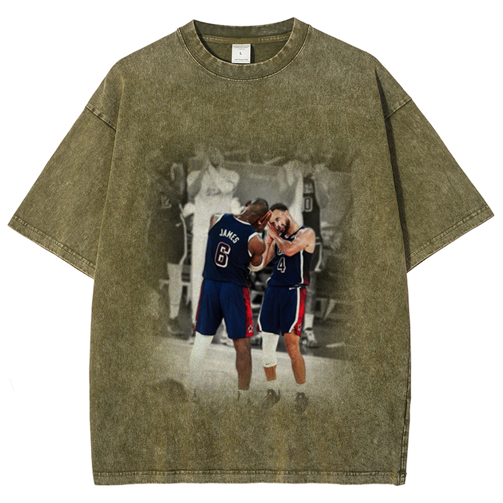 Unisex-Adult Ultra Cotton Washed T-Shirt Graphic USA BASKETBALL 2024 USA TEE