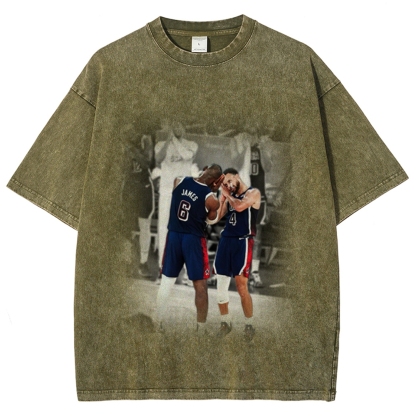 Unisex-Adult Ultra Cotton Washed T-Shirt Graphic USA BASKETBALL 2024 USA TEE