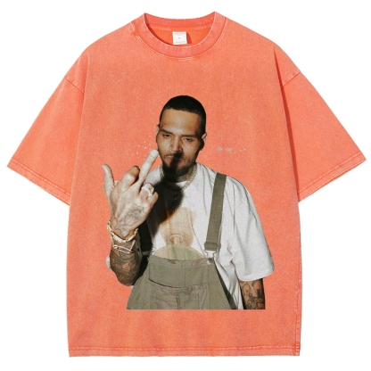 Unisex-Adult Ultra Cotton Washed T-Shirt Graphic BIG FACE CHRIS BROWN TEE