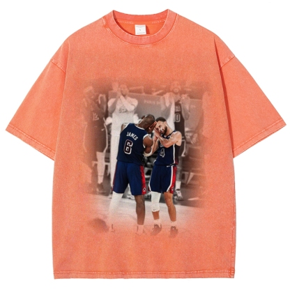 Unisex-Adult Ultra Cotton Washed T-Shirt Graphic USA BASKETBALL 2024 USA TEE