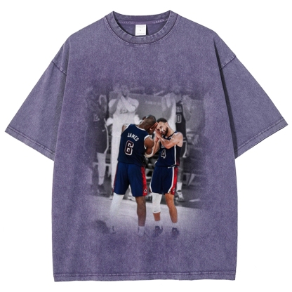 Unisex-Adult Ultra Cotton Washed T-Shirt Graphic USA BASKETBALL 2024 USA TEE