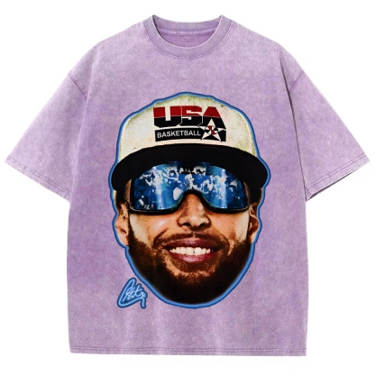 Unisex-Adult Ultra Cotton Washed T-Shirt Graphic "Chef Curry" Team USA Big Face T-Shirt