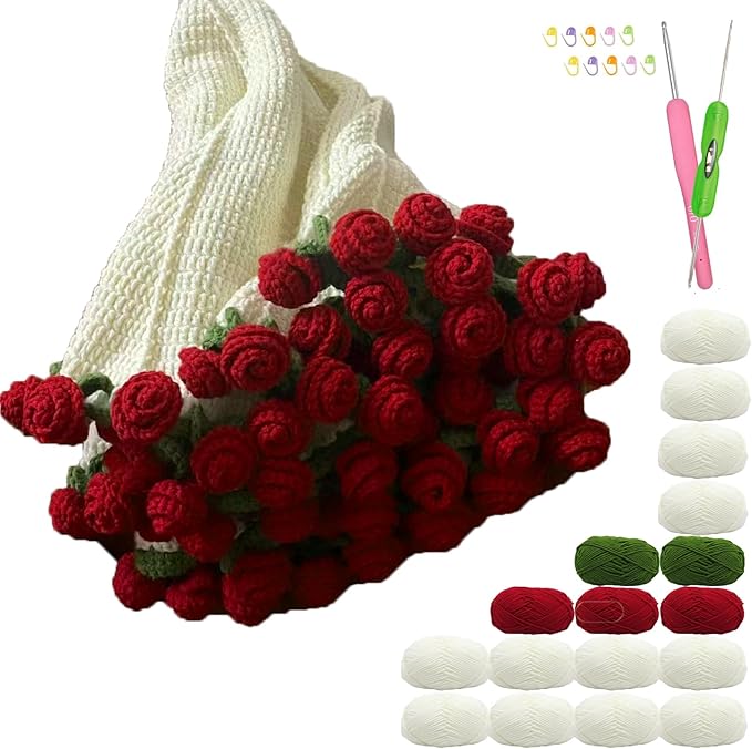 🔥ON SALE🔥Rose Bouquet Blanket Crochet Tool Kit 🎁Mother's Day Gift