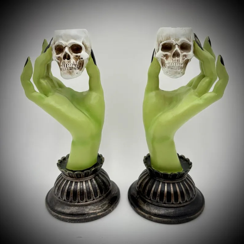 MARTHA STEWART Halloween Set Of 2 Witch Hand Taper Candle Holders NEW
