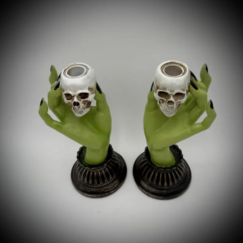 MARTHA STEWART Halloween Set Of 2 Witch Hand Taper Candle Holders NEW
