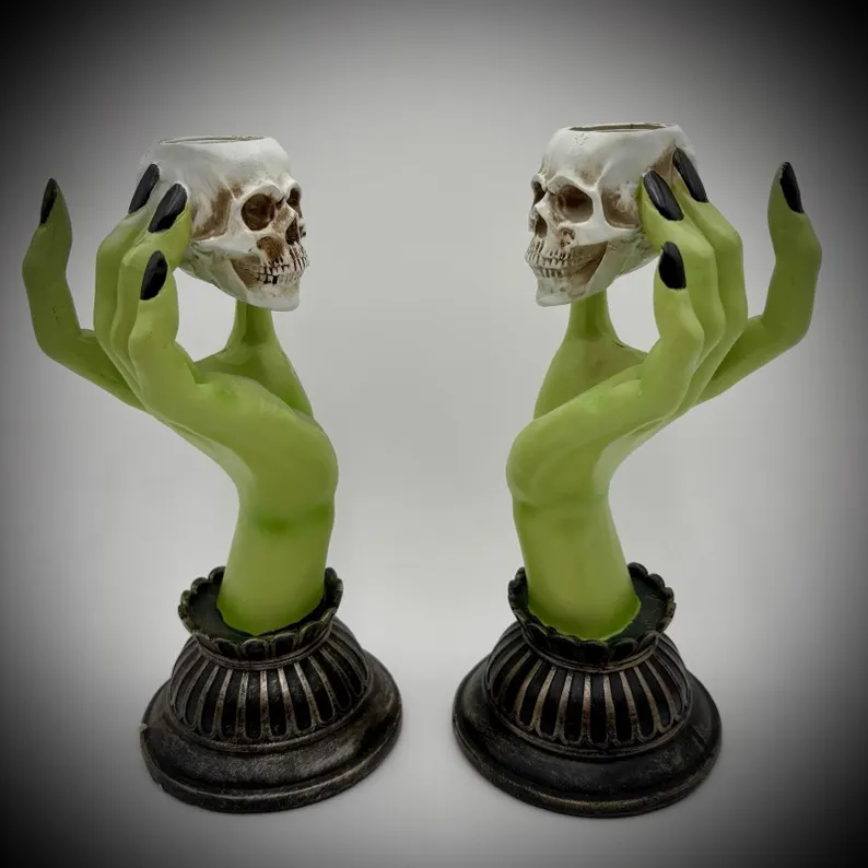 MARTHA STEWART Halloween Set Of 2 Witch Hand Taper Candle Holders NEW