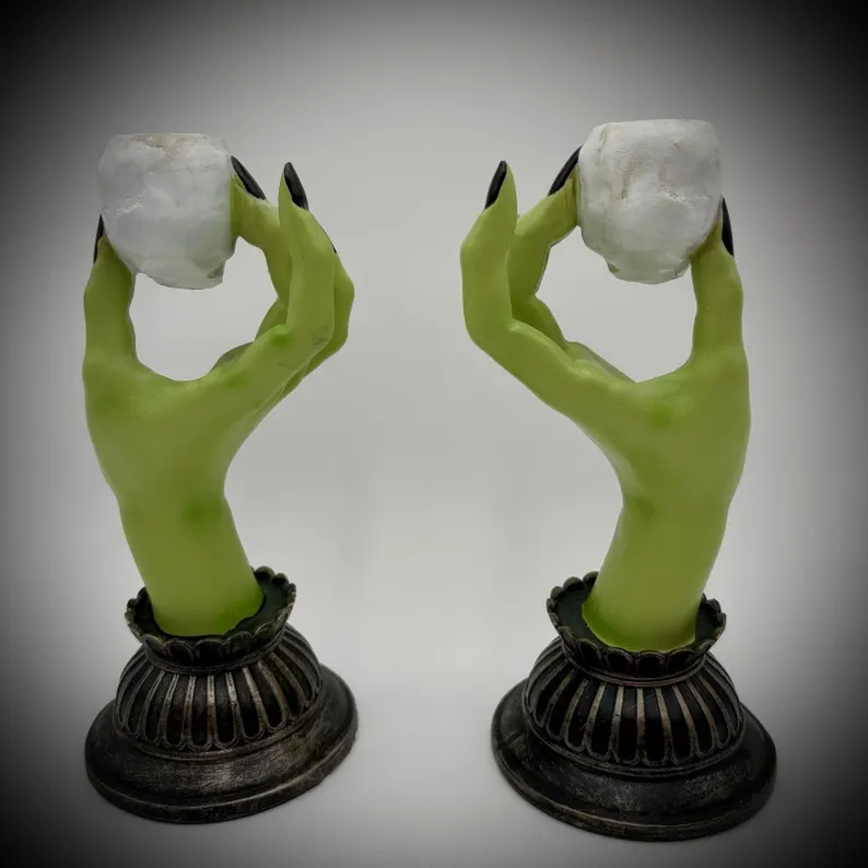MARTHA STEWART Halloween Set Of 2 Witch Hand Taper Candle Holders NEW