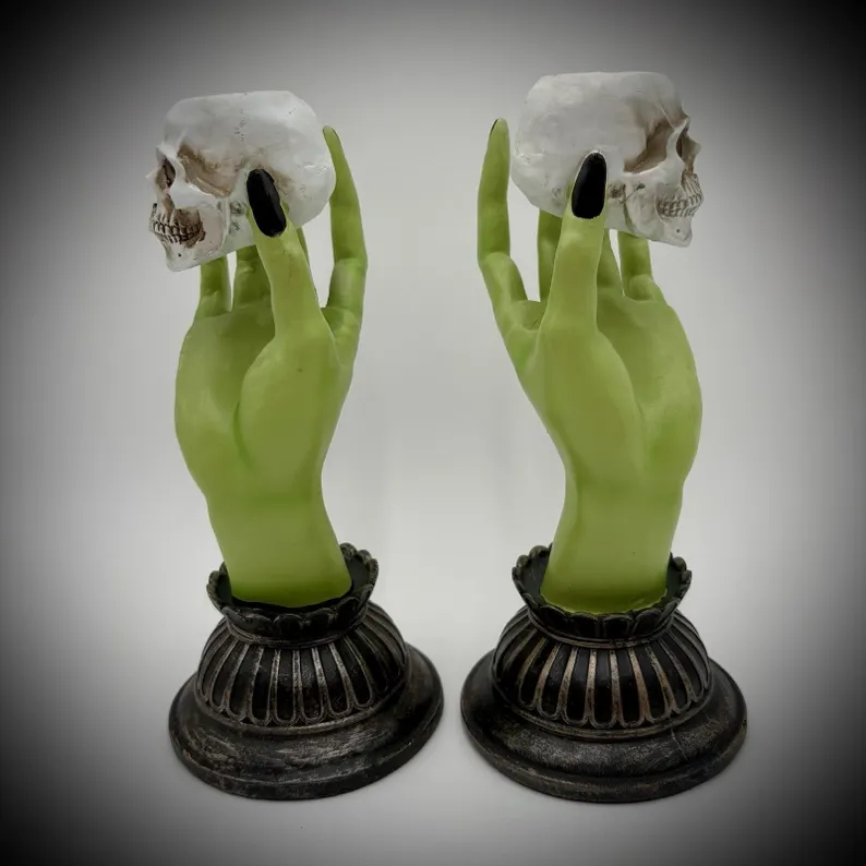 MARTHA STEWART Halloween Set Of 2 Witch Hand Taper Candle Holders NEW
