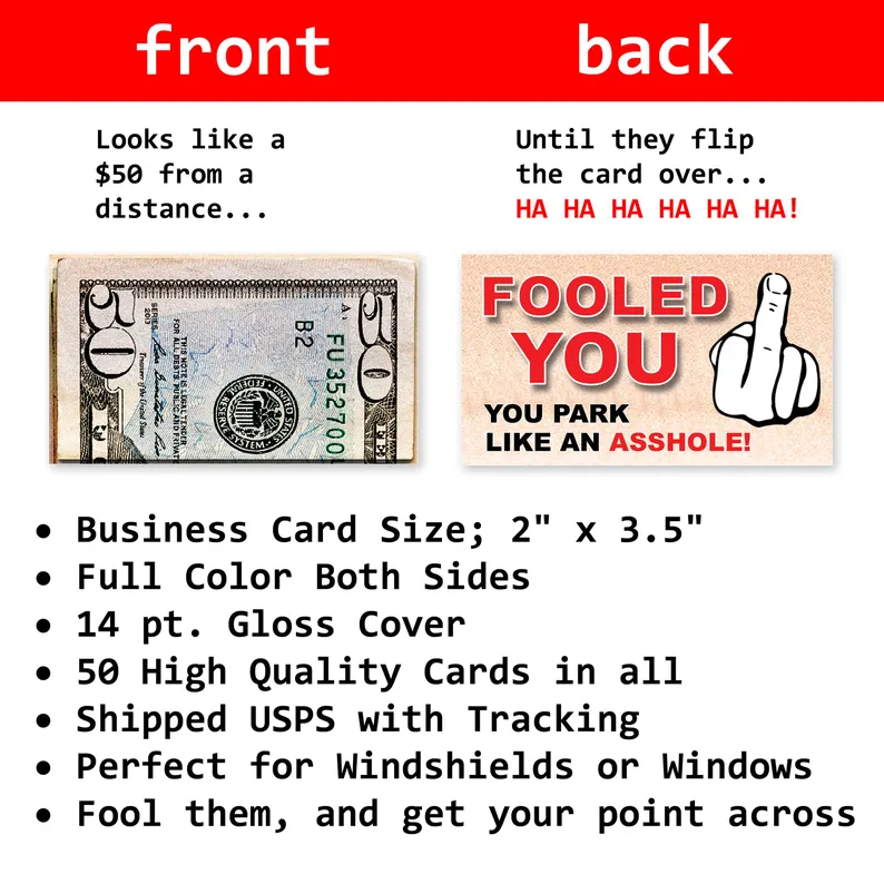 Fake Money Bad Parking Prank Cards 50 Pack
