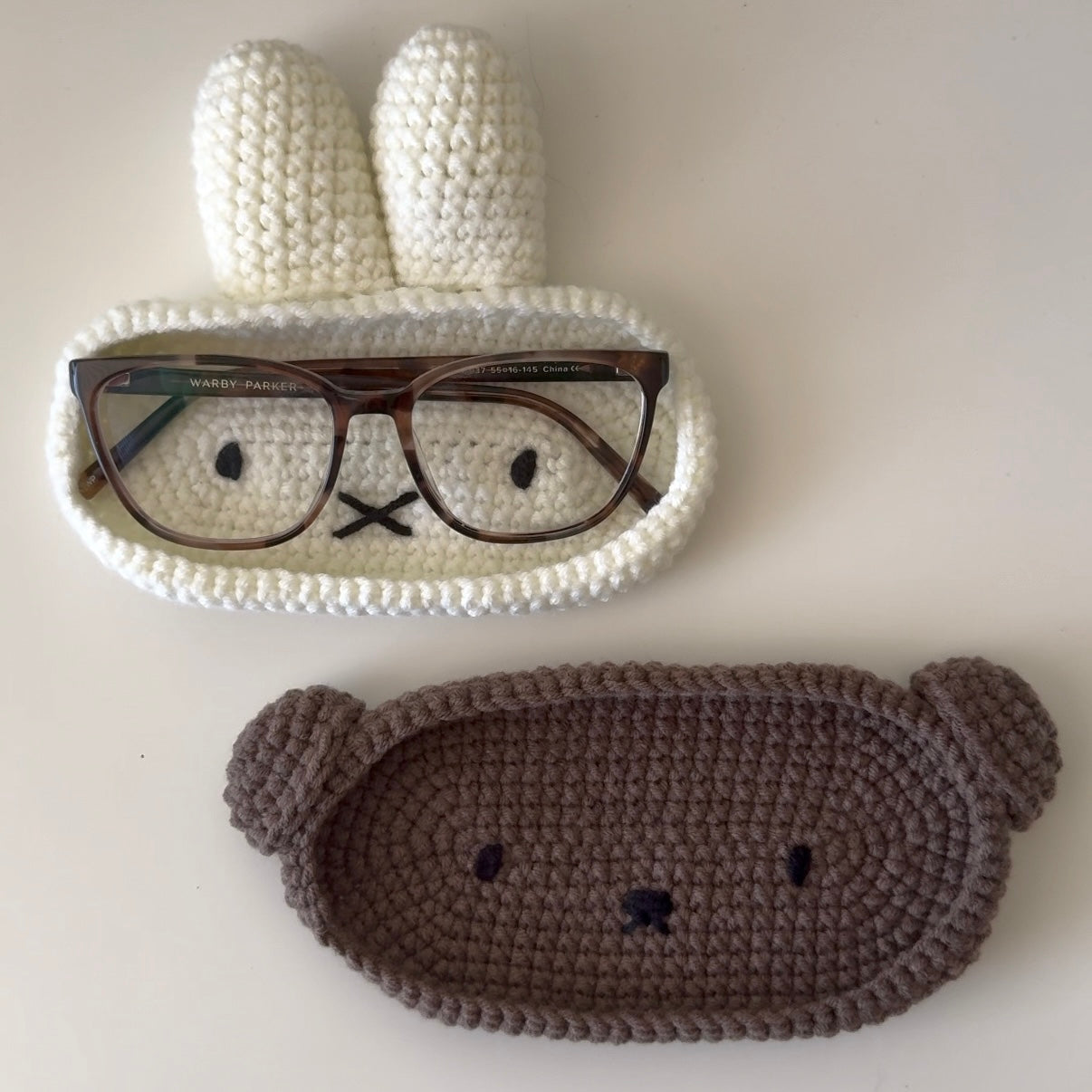 Handmade crochet Miffy eyeglass holder/tray