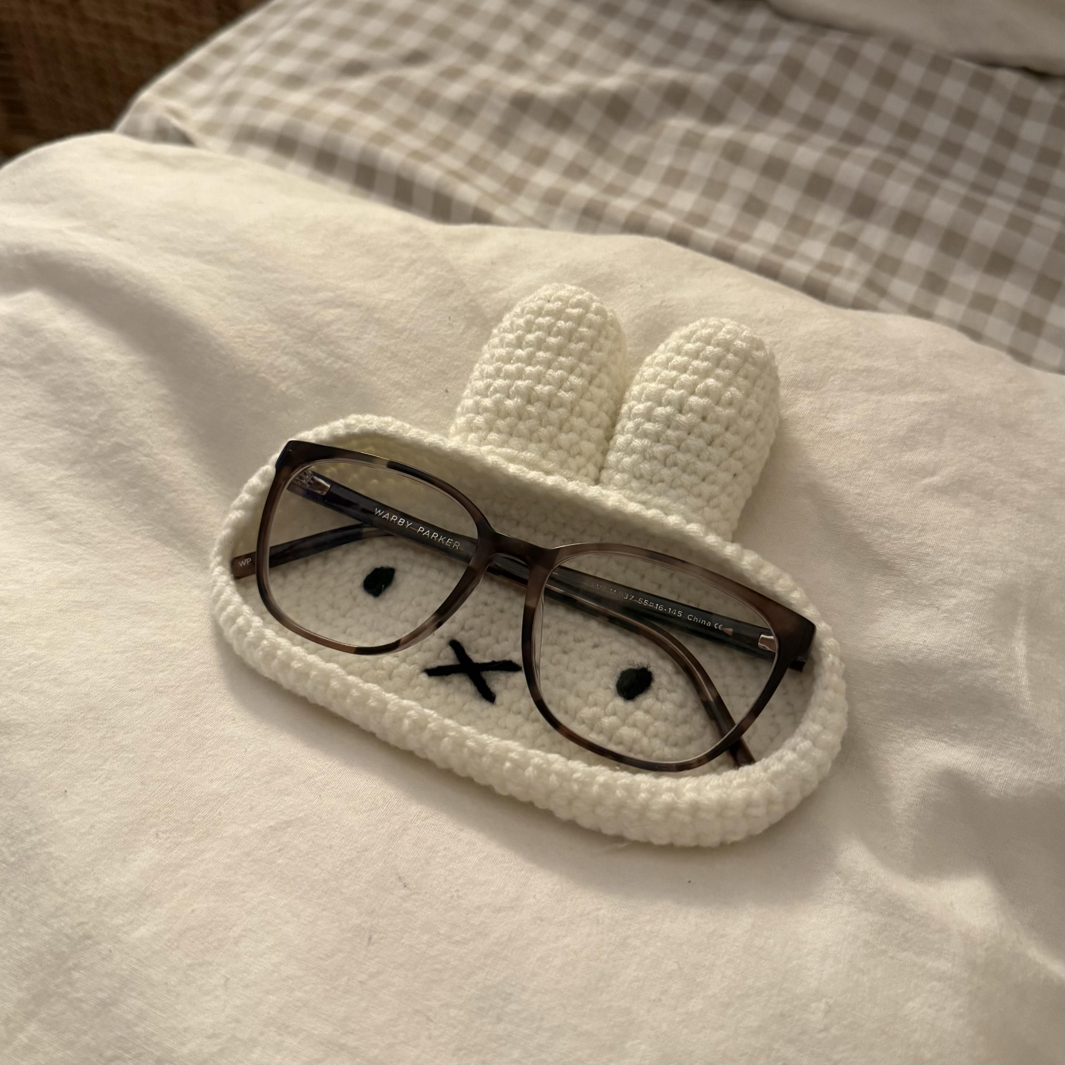 Handmade crochet Miffy eyeglass holder/tray