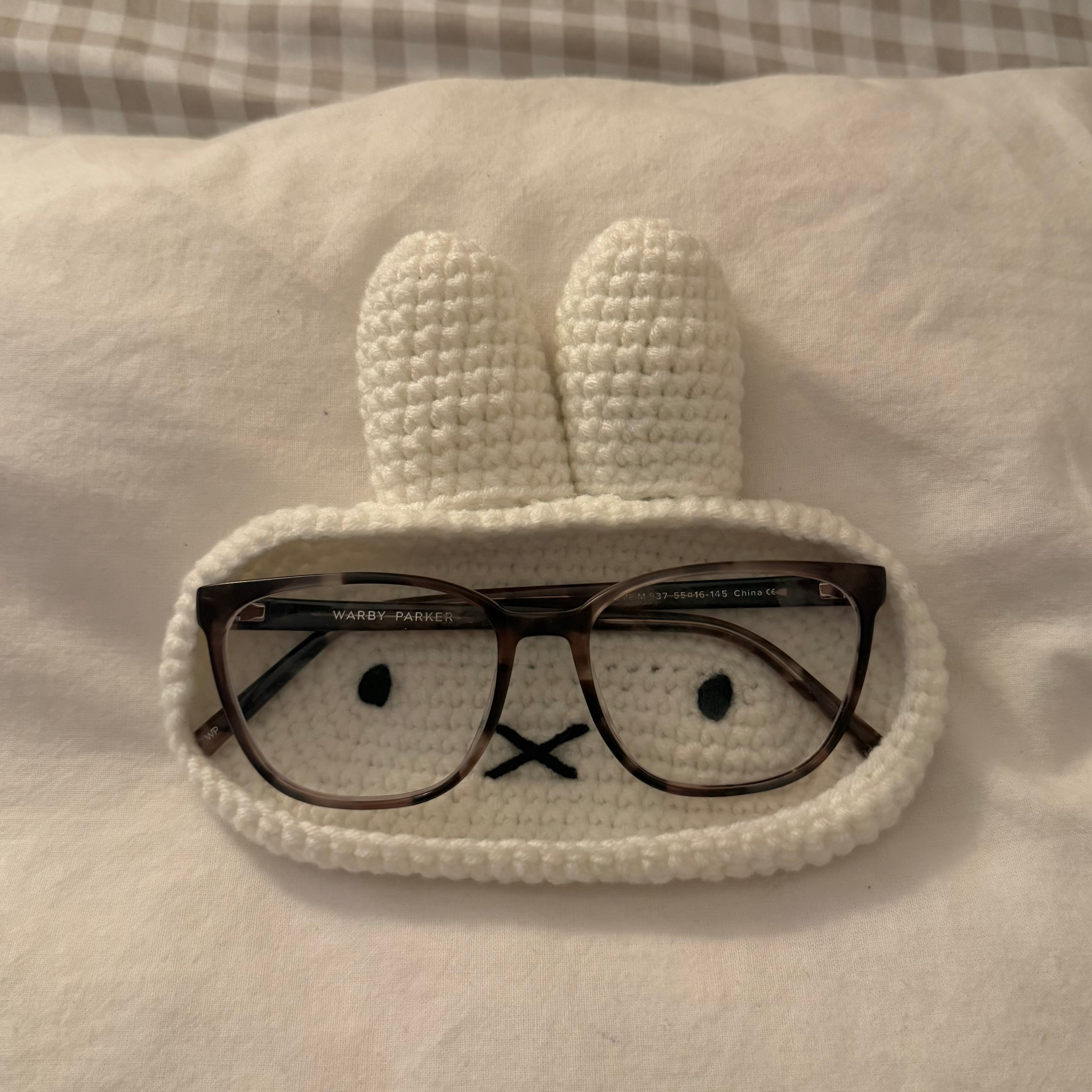 Handmade crochet Miffy eyeglass holder/tray