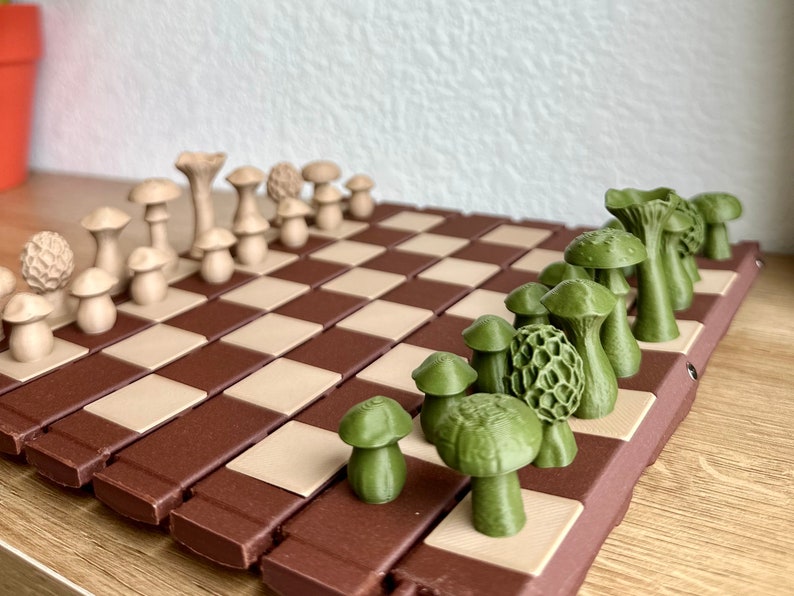 Roll-Up Forest Chess Set - Log & Mushroom Checkers Board Coasters