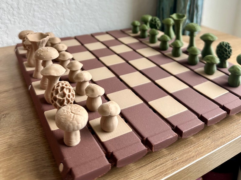 Roll-Up Forest Chess Set - Log & Mushroom Checkers Board Coasters