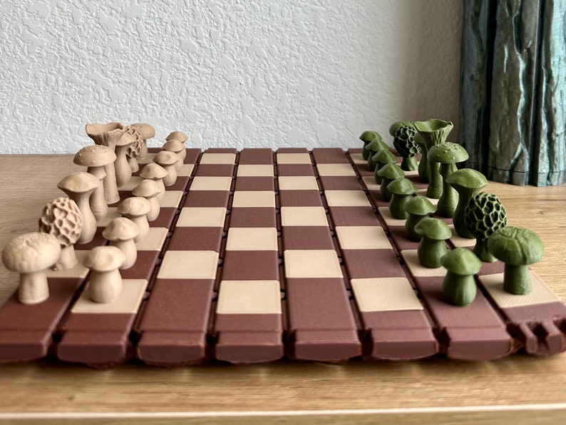 Roll-Up Forest Chess Set - Log & Mushroom Checkers Board Coasters