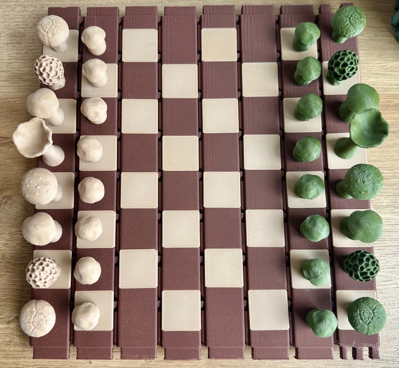 Roll-Up Forest Chess Set - Log & Mushroom Checkers Board Coasters