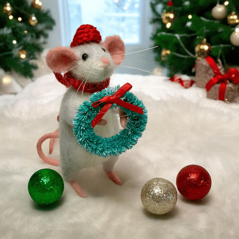 Last 48 hours 70% OFF - Christmas Needle felted Mouse, OOAK Art Doll