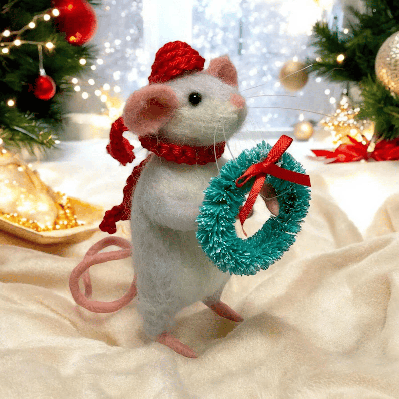 Last 48 hours 70% OFF - Christmas Needle felted Mouse, OOAK Art Doll