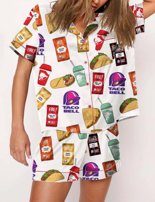 Taco Bell Pajama Set Print Comfy Satin Sleepwear