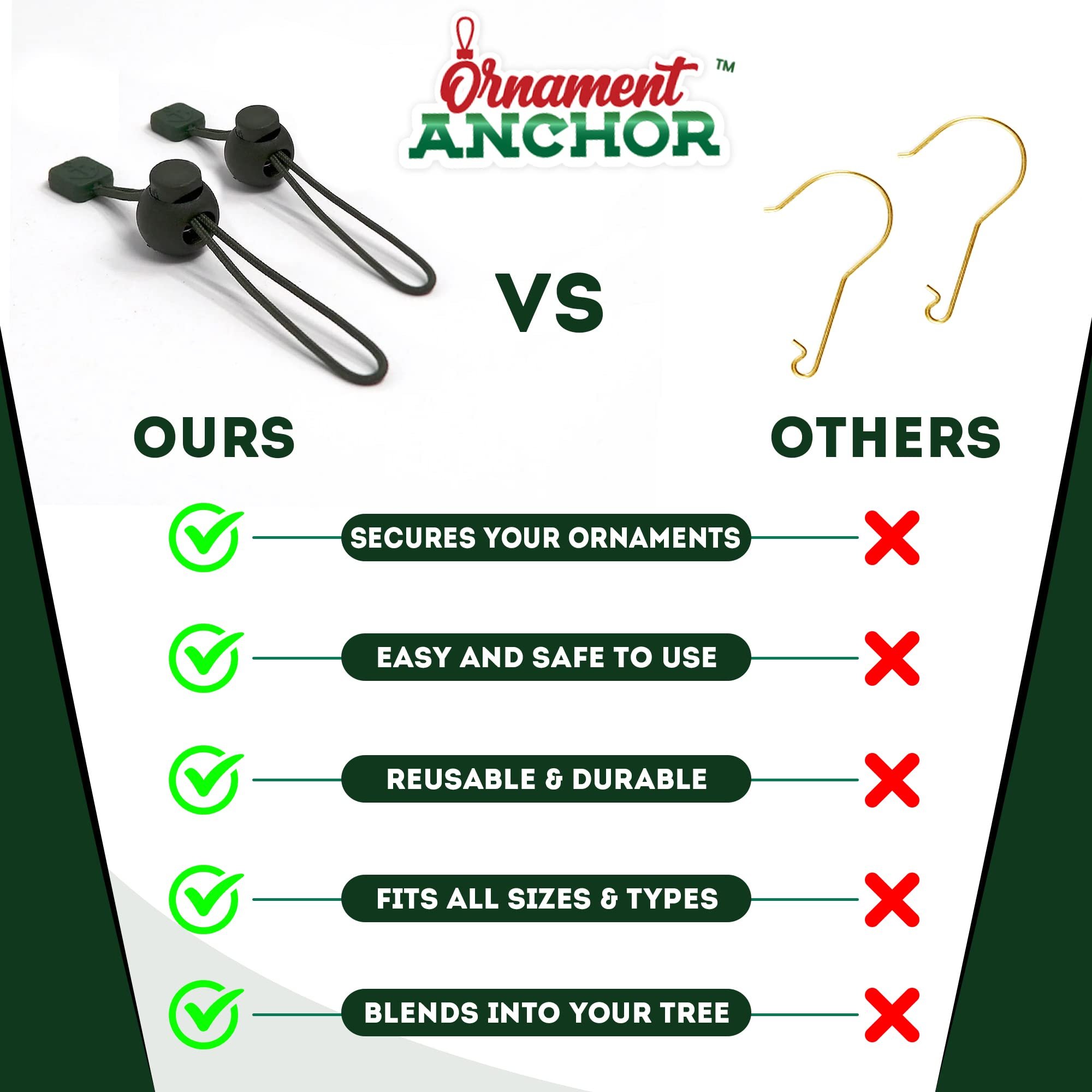 No-Slip Ornament Hooks for Hanging Christmas Decorations