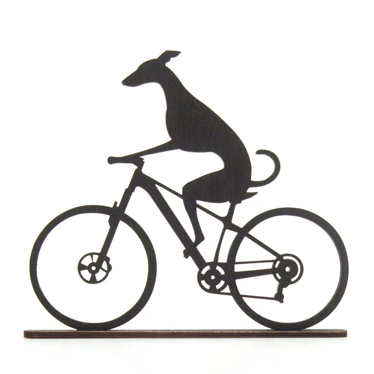 Whippet Greyhound riding a motorbike scooter or bicycle silhouette ornament