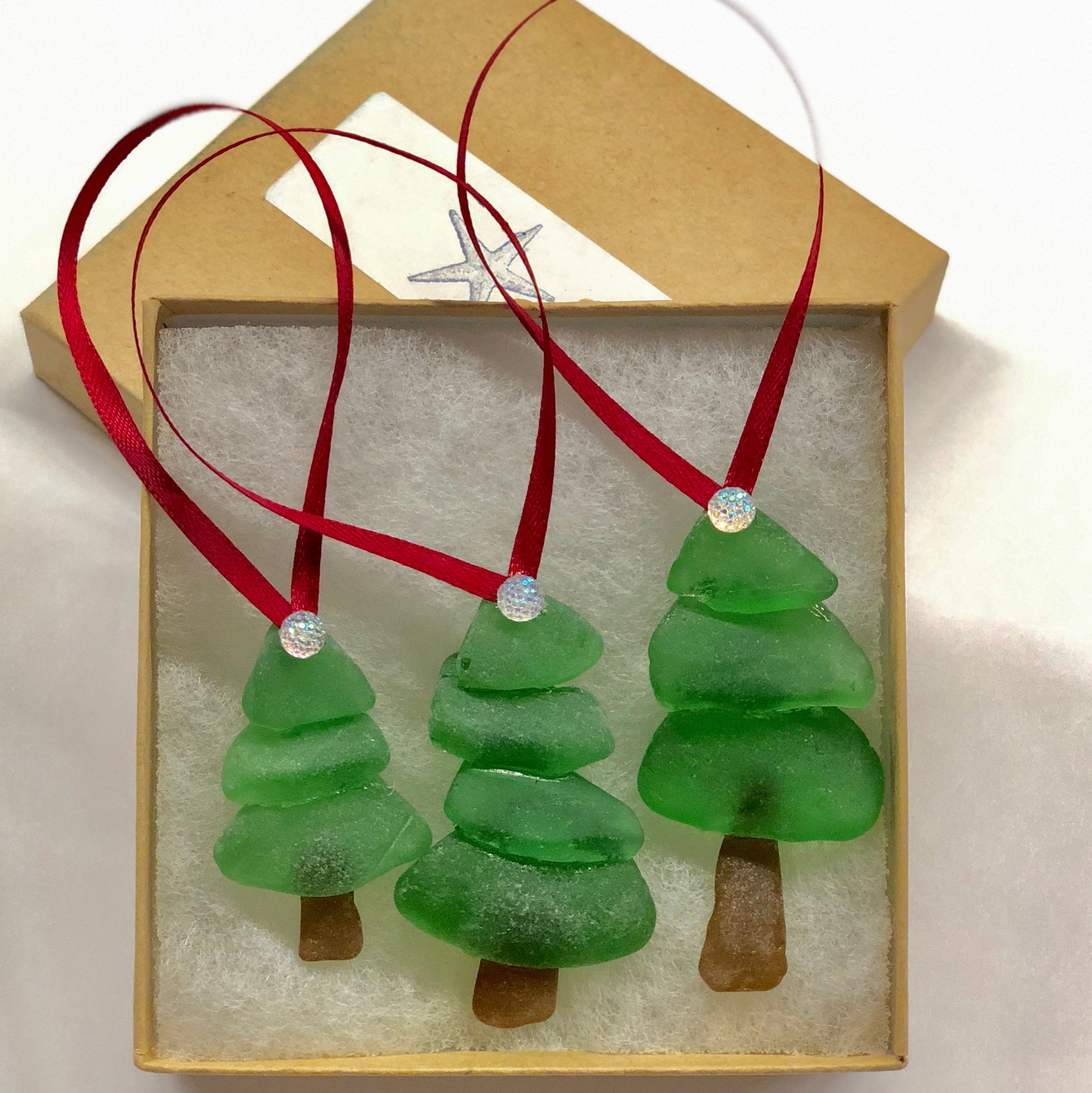 Sea Glass Christmas Tree Ornaments, set of 3