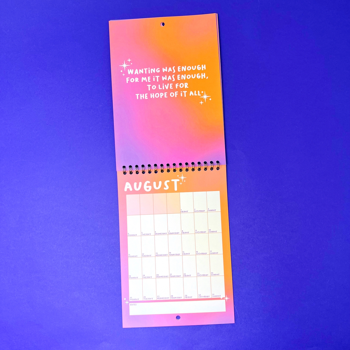 2025 A5 Taylor Swift Lyrics Wall Calendar