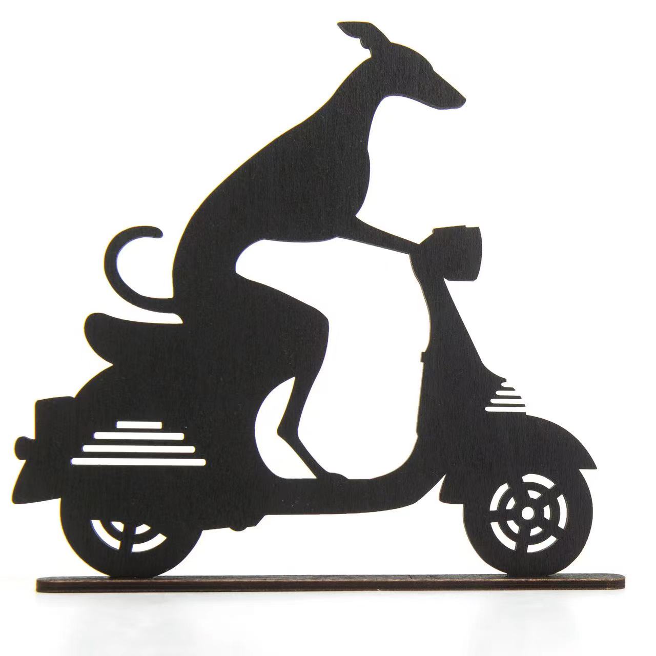 Whippet Greyhound riding a motorbike scooter or bicycle silhouette ornament